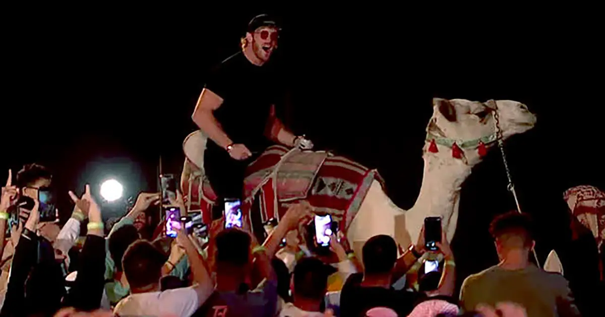 Logan Paul Rides A Camel Into WWE Crown Jewel Press Conference