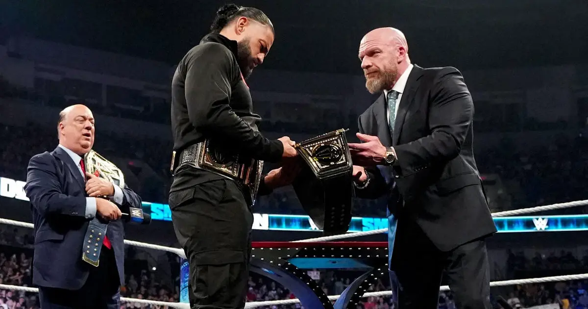Triple H presented the new Undisputed WWE Universal Championship to Roman Reigns