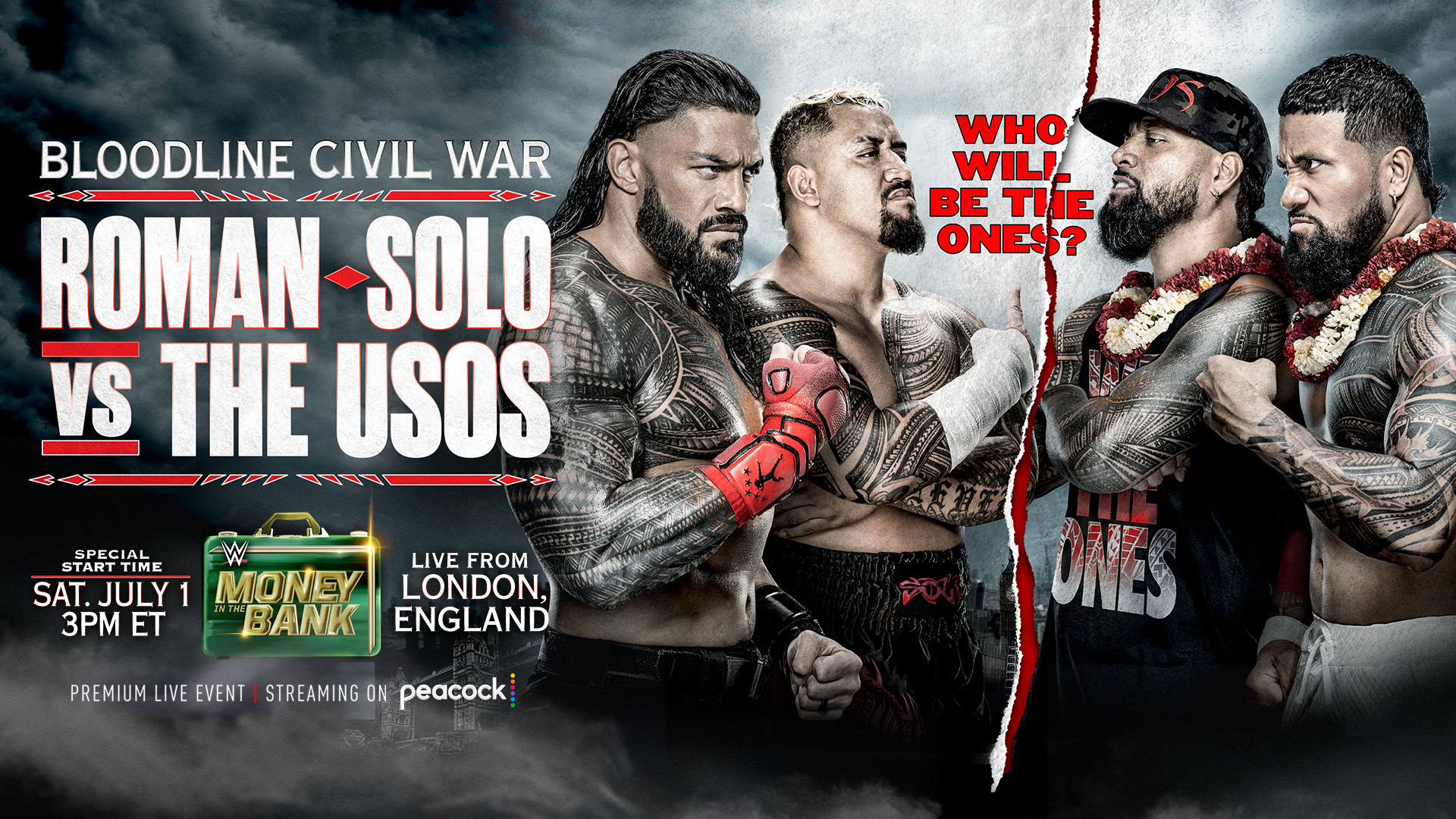 The Usos vs. Roman Reigns and Solo Sikoa in a Tag Team Match Bloodline Civil War